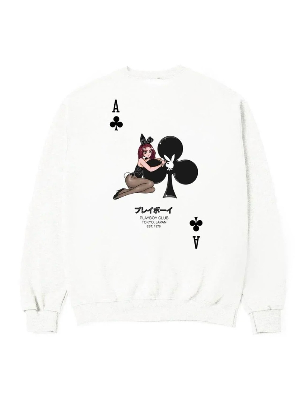 PLAYBOY White Crewneck Sweatshirt with Black & Pink Graphic